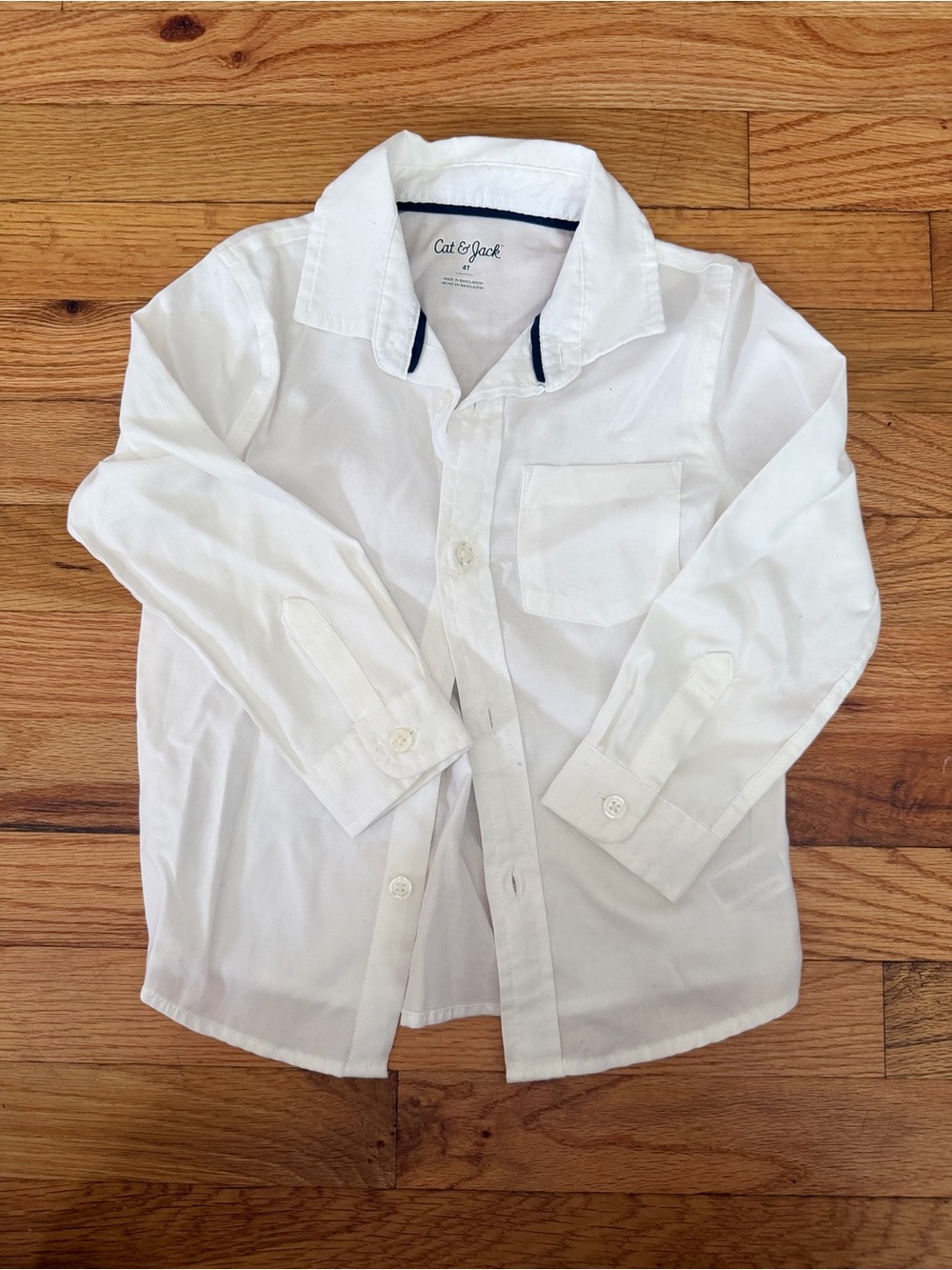 Cat & Jack White Long-Sleeve Button-Down Shirt with Navy Trim